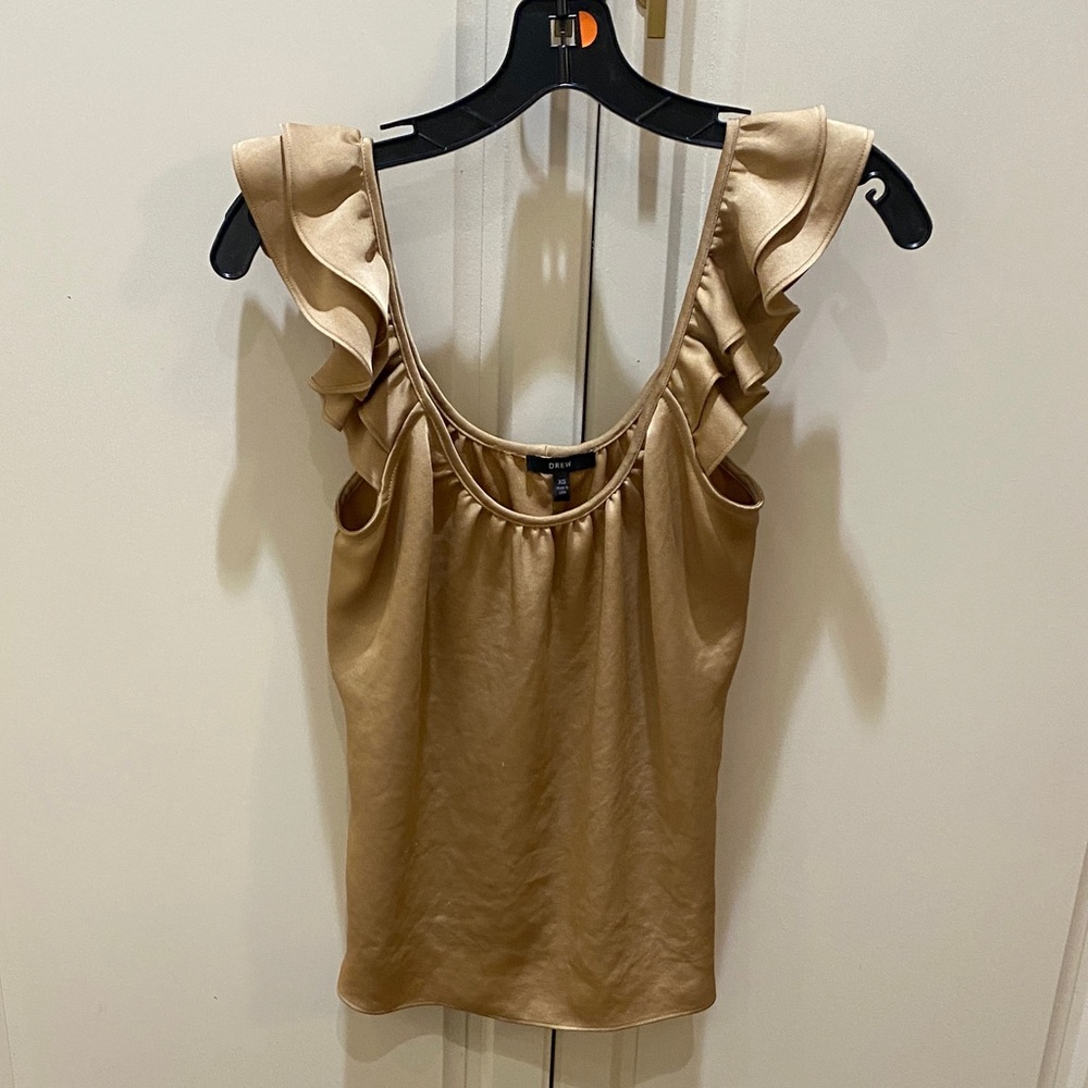 DREW Elegant Ruffled Tan Top.  Excellent condition